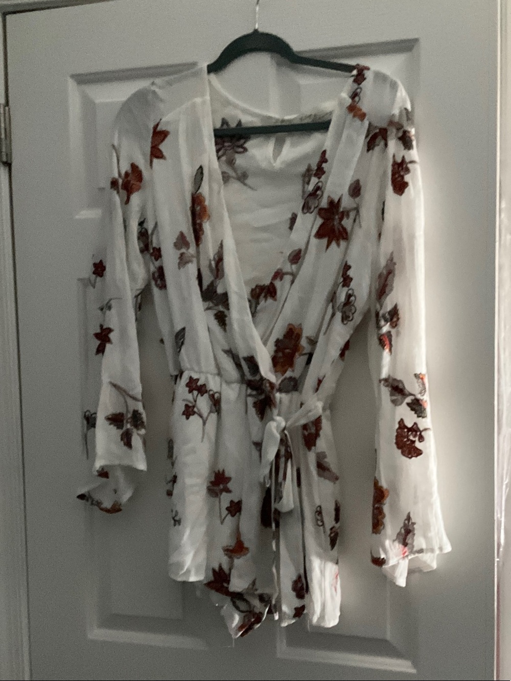 White Floral Wrap Romper with Rust Accents - Picture 1 of 3